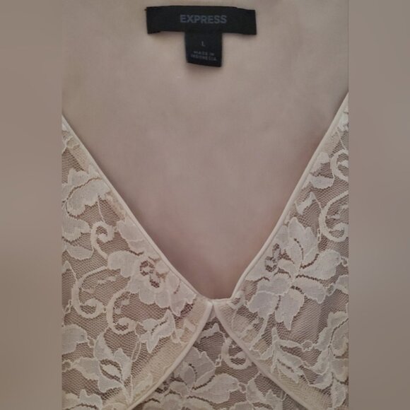Express Sleeveless Lined Beige Lace V-Neck Tank Top Size L - Picture 2 of 7